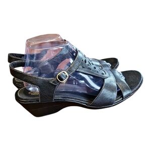 Clarks Bendables Women's 11M Leather Black  Wedge Sandals Comfort Slingback